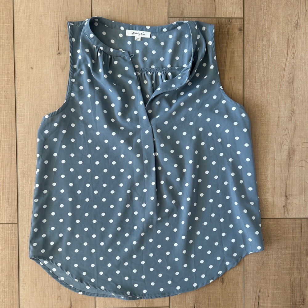 Blue Polka Dot Sleeveless Blouse